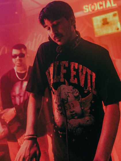 A photo of me in the booth at a DnB India gig, surrounded by the energy of the crowd.