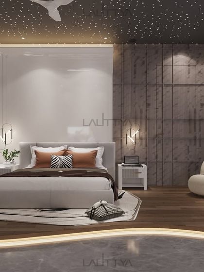 A beautifully appointed bedroom showcasing our signature style of quiet luxury. This space combines layered textures, a soothing color palette, and bespoke furniture to create a personal sanctuary for rest and relaxation.