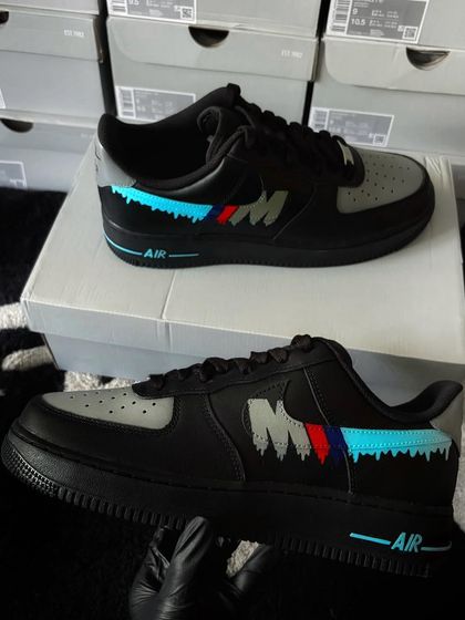 Another view of the BMW drip custom sneakers, showing the unique design from a different angle.