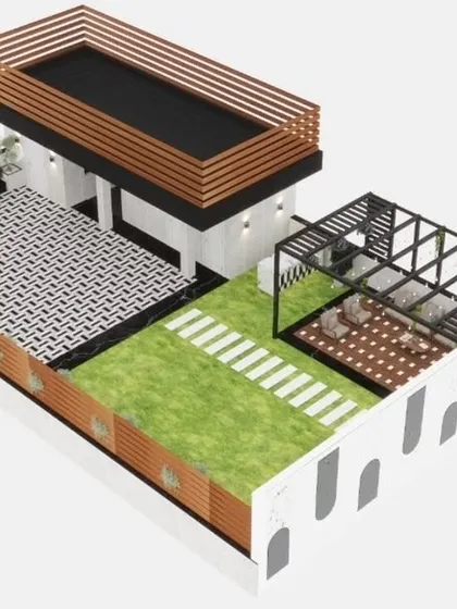 Another aerial render of the Najafgarh project, showing a different wall design and layout.