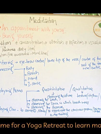 A look at our whiteboard during a meditation methodology class. We break down complex concepts like centering, witnessing, and employing prana to make them practical and understandable for all students.