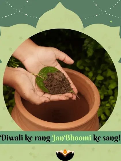 "Diwali ke rang JanBhoomi ke sang!" This image connects our mission to cultural celebrations, encouraging an eco-friendly Diwali by returning nutrients to the earth through composting.