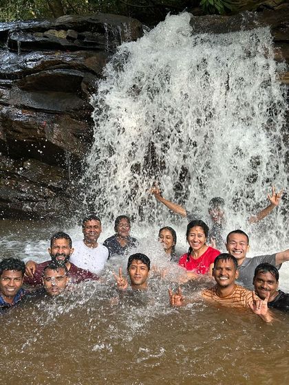 Pure joy. Our trekkers splashing around and having a great time in the water during our weekday Netravathi trek.