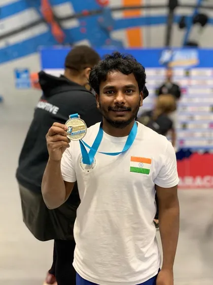 Proudly holding up my silver medal from the LA World Cup. My goal is to inspire the next generation of climbers in India to dream big and climb harder.
