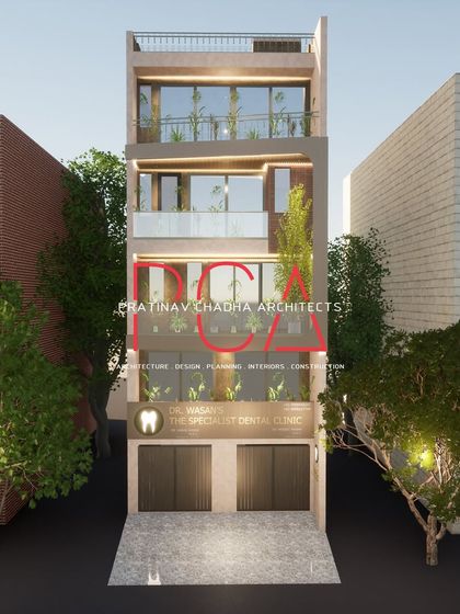 A full-frontal 3D visualization of the Mukherjee Nagar residence. This render was a key tool in finalizing the facade's composition, material choices, and overall aesthetic with the client.