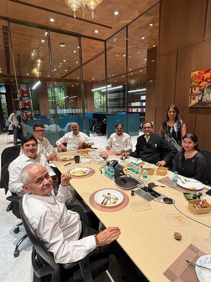 Our first weekly lunch after a holiday break, held at the inspiring new office of Mr. Vikas Singh, Senior Advocate. It felt great to regroup and share in the camaraderie.