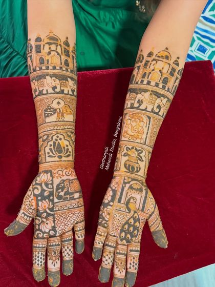 The same design as image 100, but with a different background, showing the versatility of the art. The Taj Mahal and elephant motifs are prominent.