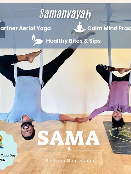 Yoga can also be about connection. This image is from our Partner Aerial Yoga workshop, part of our International Yoga Day celebration. It’s a playful way to build trust and support with a partner while exploring new movements.