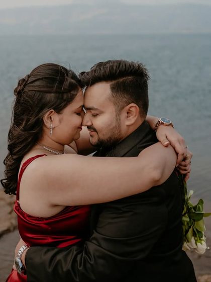 An intimate close-up, this photo captures the deep connection and affection between the couple.