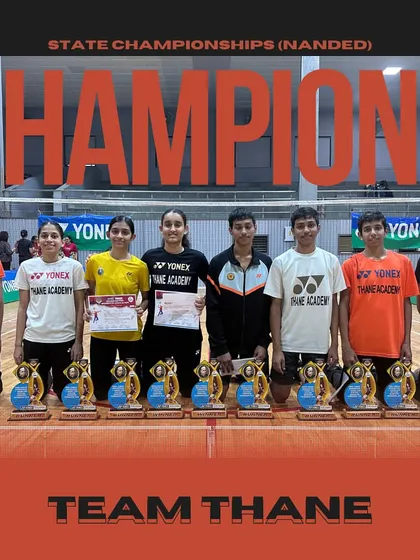 Team Thane players with their trophies and medals after a successful state championship tournament in Nanded.