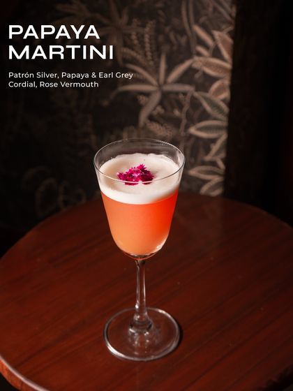 The Papaya Martini, a sophisticated and fruity cocktail. We combine Patrón Silver with a papaya and Earl Grey cordial and rose vermouth for a floral, elegant finish.