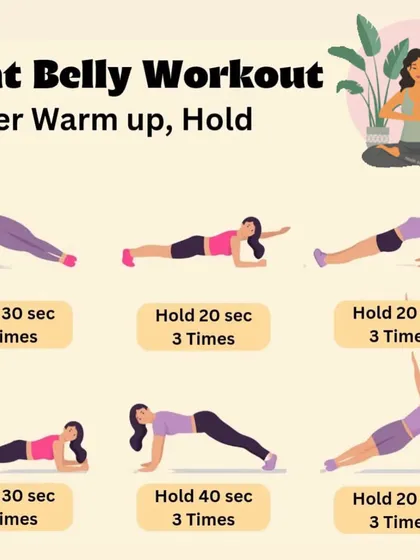 This flat belly workout focuses on different plank variations to hold after a warm up, which is excellent for building deep core strength.