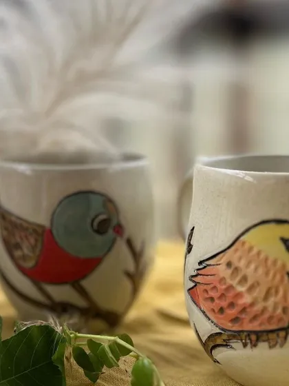 These bird and owl mugs are fresh out of the kiln. I love how their personalities came out in the final glaze.