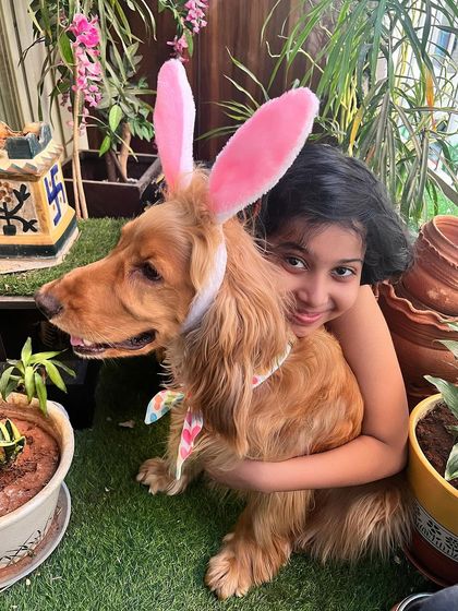 A sweet hug between Posto and his cousin, celebrating Easter together.