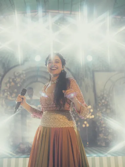 Dressed up and ready for a magical evening. I love performing at weddings and sangeets, bringing a mix of soulful melodies and dance numbers to celebrate the special day.