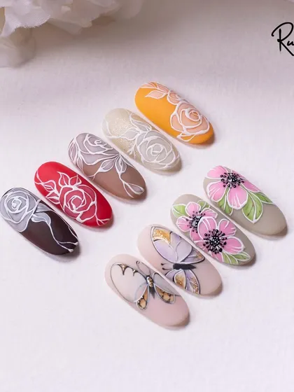A collection of my rose and butterfly designs, perfect for elegant and romantic nail sets.
