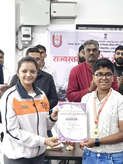 Rudra Patil receiving his gold medal at the Interschool State Tournament. His score of 397/400 is a reflection of his exceptional talent and our high-quality training.