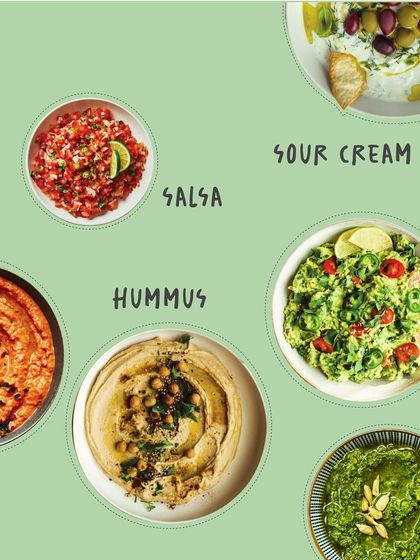 Another look at my dip variety, including Salsa, Hummus, and Sour Cream. I create all-natural, preservative-free dips for the ultimate guilt-free munching experience.