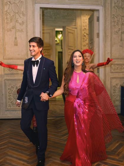 A happy, candid shot of the couple.