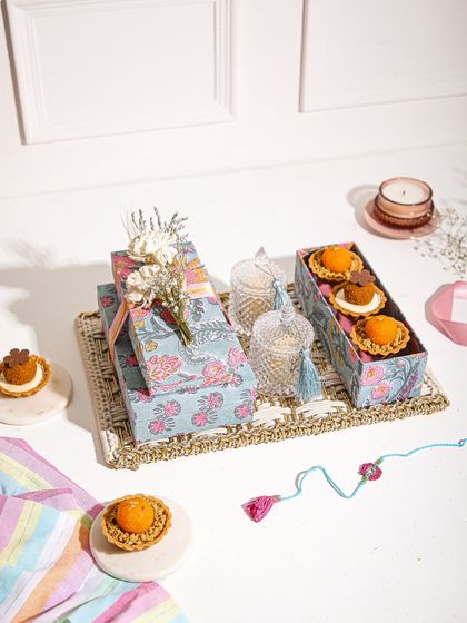 Another angle of our Rakhi hamper, showcasing the blend of traditional and modern elements that define our gifting.