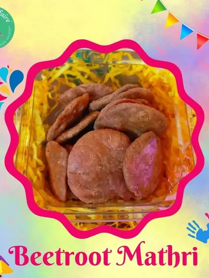 Adding a touch of natural color and nutrition with our Beetroot Mathri. These are a part of our special Holi hampers and are loved by all.