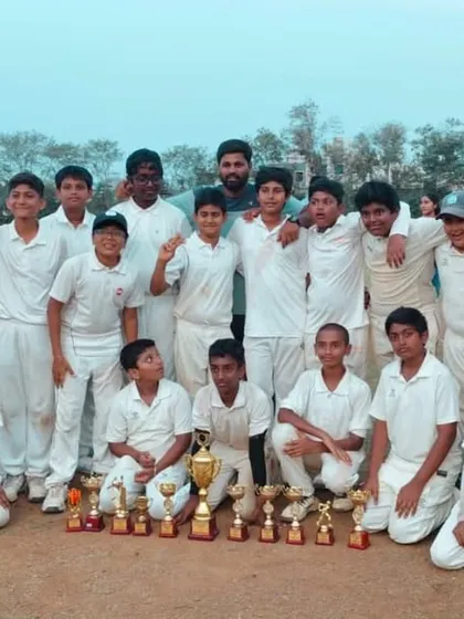 The spoils of a successful tour. Our team poses with a haul of trophies after a series of dominant performances during our cricket tour in Hyderabad, gaining experience in different conditions.
