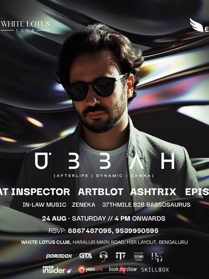 The main flyer for a massive show at White Lotus Club, headlined by Afterlife artist Ubbah.