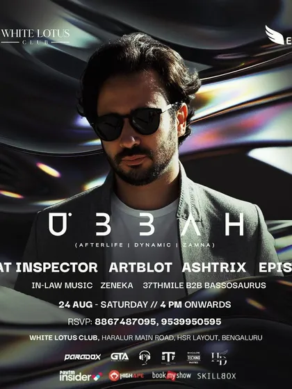 The main flyer for a massive show at White Lotus Club, headlined by Afterlife artist Ubbah.