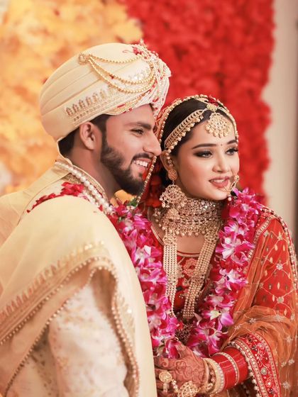 A beautiful couple portrait. The bride's makeup is designed to look stunning next to her groom.