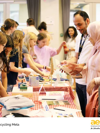 Sixth graders hosted an Upcycling Mela to showcase their learning about the circular economy. Students designed and created upcycled products in our makerspace, demonstrating how to reduce waste and give new life to old materials.