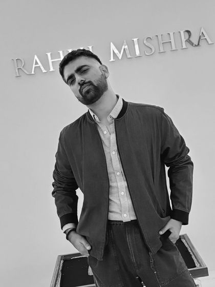 A black and white portrait from the event, highlighting the clean lines of my outfit.