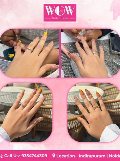 A look at our artists in action. This collage shows the detailed process of creating beautiful nail extensions, from application to the final, stunning result.