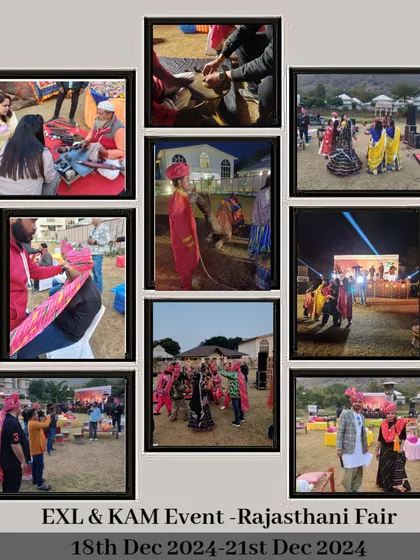 We brought the vibrant culture of Rajasthan to the EXL corporate event with a themed fair. This collage shows the colorful dances, traditional costumes, and local crafts we organized to create an authentic and immersive experience for the team.