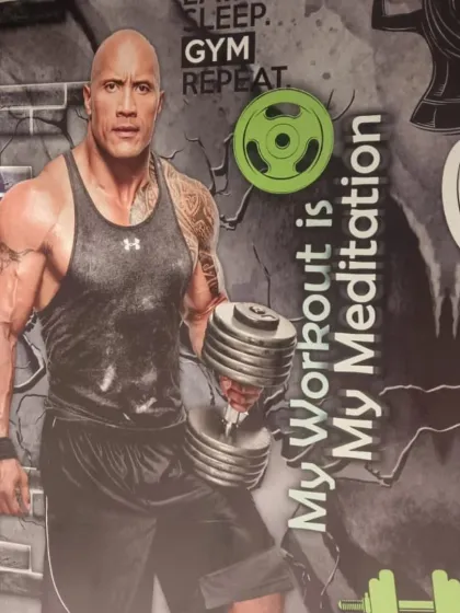 This is a custom gym wallpaper installed for a client, featuring a motivational design with Dwayne 'The Rock' Johnson. It's perfect for home gyms or commercial fitness centers that need a high-energy look.