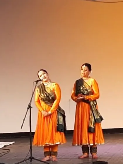 Accompanying a Kathak dance performance at the Founder's Day of Triveni Kala Sangam.