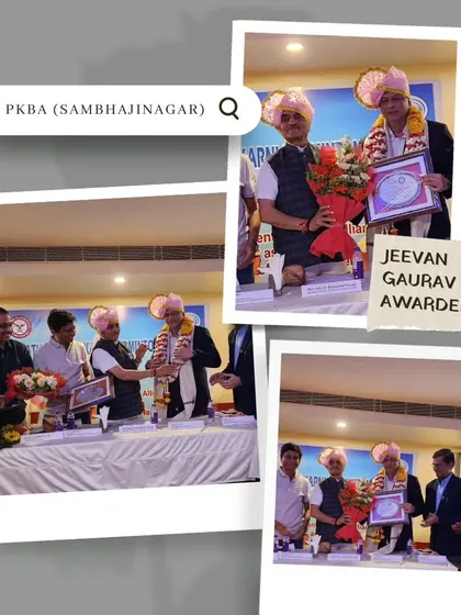 Chief Coach Shrikant Vad being felicitated by Sambhajinagar City for his State Lifetime Achievement Award, in the presence of Union Minister Shri. Bhagwat Karad.
