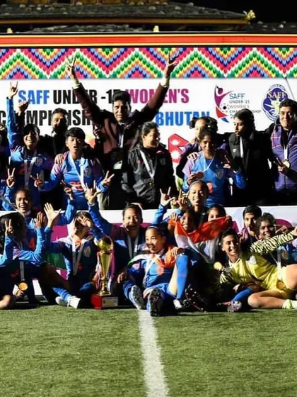 A moment of triumph with the SAFF U-15 Women's Championship team. This experience on the international stage directly informs the high standards and winning mentality we instill in our workshops.