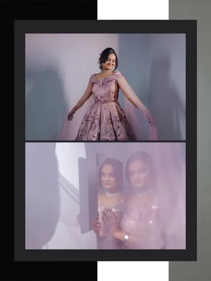 A creative collage of bridal portraits, playing with mirrors, light, and framing to produce artistic and unique images.