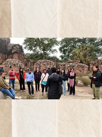 A moment of discussion amidst the ruins of the palace area in Tughlaqabad. My walks are based on deep research, connecting the physical evidence with historical accounts to reconstruct the past.