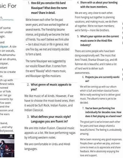 An interview with the publication 'Goyano' about my band 'Mausiqaar'. In the article, we discuss our musical style, which we define as Indian Fusion, and our creative process.