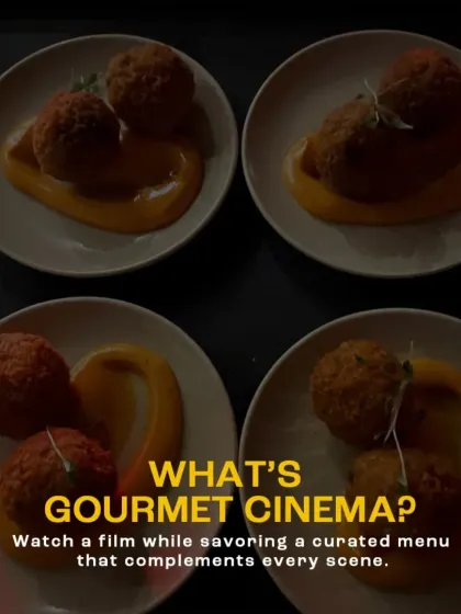 "What's Gourmet Cinema?" This graphic explains our concept simply and beautifully: watch a film while savoring a curated menu that complements every scene. It's the perfect introduction to what we do.