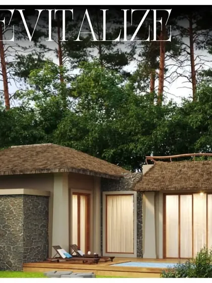 An exterior shot of a villa designed to help guests revitalize. The architecture at Dev Villas, Kanha, is focused on creating a peaceful sanctuary that feels like a natural extension of the landscape.