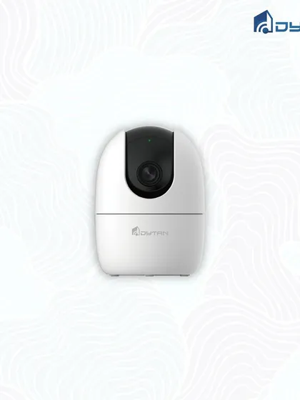 A clean product shot of the Dytan smart camera. Its minimalist design allows it to blend into any home decor while providing crystal-clear vision, day or night.