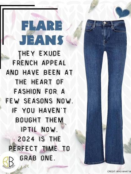 Flare jeans are back with their timeless French appeal. If you haven't already, 2024 is the perfect time to add this flattering silhouette to your denim collection.