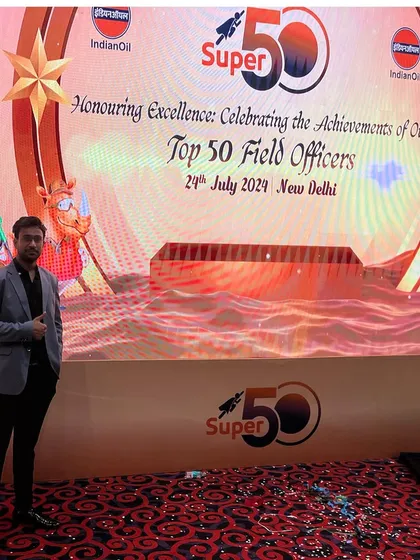 The stage setup for the IndianOil "Top 50 Field Officers" event was spectacular.