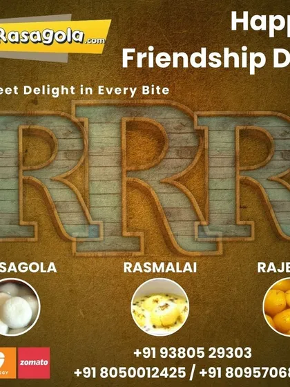 Celebrate the sweet bond of friendship with our special "RRR" combo. This Friendship Day promotion features our three most loved sweets: Rasagola, Rasmalai, and Rajbhog, making it a perfect treat to share with your friends.