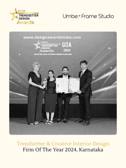 My studio was honored to be named the 'Trendsetter & Creative Interior Design Firm of The Year 2024' for Karnataka. This award is a recognition of my commitment to delivering innovative and high-quality commercial interior designs.