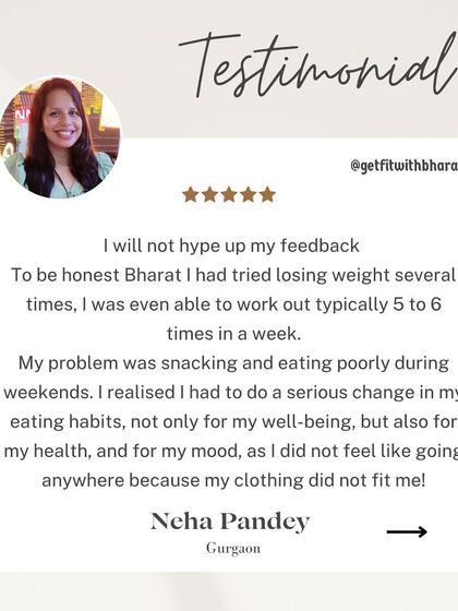 Neha had a problem with snacking and weekend eating. I'm glad I could help her make a serious change in her habits.