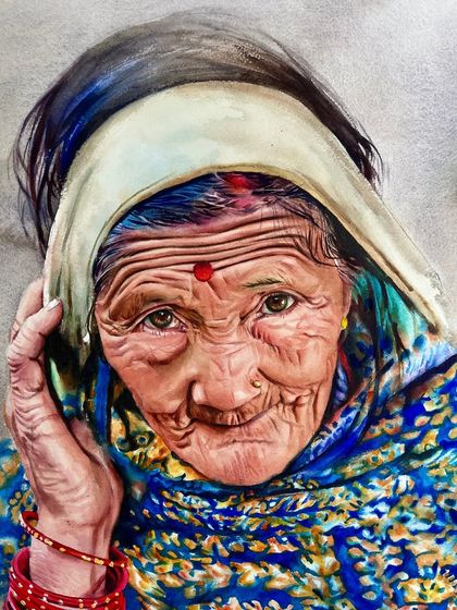 "Wisdom in her eyes, stories in her wrinkles." This piece from an advanced watercolor course was an exercise in detailed realism, focusing on the vibrant colors of her clothing against the weathered texture of her skin.