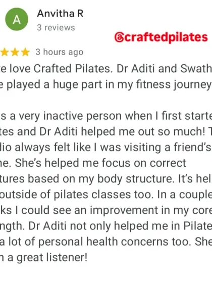 Aditi Singh - Pilates Classes & Rehabilitation Hear From My Clients photo 14